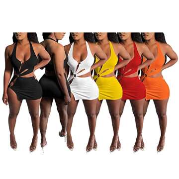 CLO ICOOL Womens Sexy Bodycon Dresses Wraps Halter Neck Party Outfit Clubwear Mini Dress,Black,Large