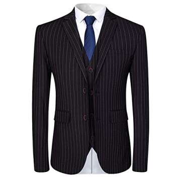 Mens 3 Piece Suit Formal Pinstripe Slim Fit Notched Lapel Dress Blazer Vest Trousers Set