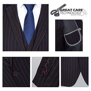 Mens 3 Piece Suit Formal Pinstripe Slim Fit Notched Lapel Dress Blazer Vest Trousers Set