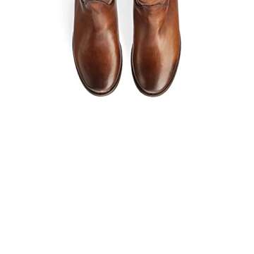 Frye Paige Tall Riding Boots for Women Made from Antiqued Italian Leather with Overlapping Front Panels, Stacked Leather Heel, and Leather Outsole – 16” Shaft Height, Cognac - 7.5 M