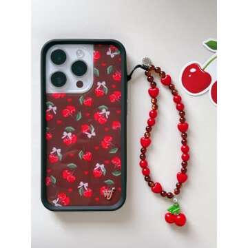 Drawwind Phone Charm Strap Universal Cell Phone Lanyard Wrist Strap Beaded Phone Chain String Handmade Phone Case Accessories for Women Girls (Sweet Cherries)