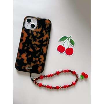 Drawwind Phone Charm Strap Universal Cell Phone Lanyard Wrist Strap Beaded Phone Chain String Handmade Phone Case Accessories for Women Girls (Sweet Cherries)