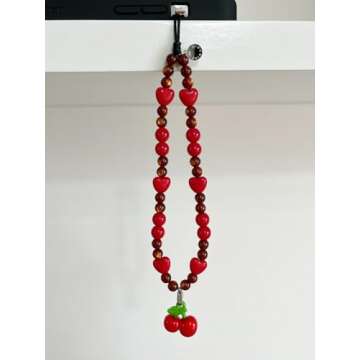 Drawwind Phone Charm Strap Universal Cell Phone Lanyard Wrist Strap Beaded Phone Chain String Handmade Phone Case Accessories for Women Girls (Sweet Cherries)
