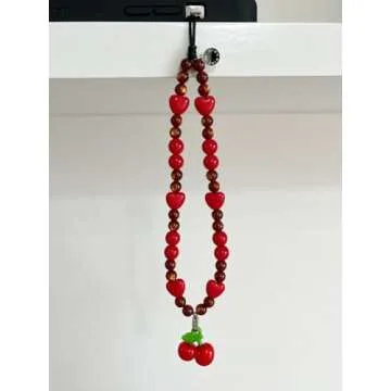 Drawwind Phone Charm Strap Universal Cell Phone Lanyard Wrist Strap Beaded Phone Chain String Handmade Phone Case Accessories for Women Girls (Sweet Cherries)