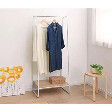 IRIS USA Garment Rack with Wooden Shelf, Clothes Racks for Closet Organization, Plant Stand, Frost White