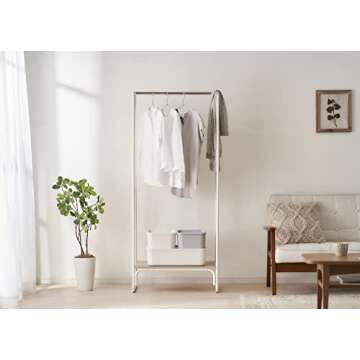IRIS USA Garment Rack with Wooden Shelf, Clothes Racks for Closet Organization, Plant Stand, Frost White