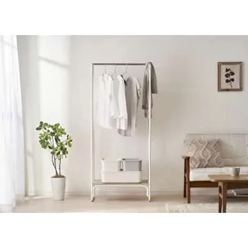 IRIS USA Garment Rack with Wooden Shelf, Clothes Racks for Closet Organization, Plant Stand, Frost White