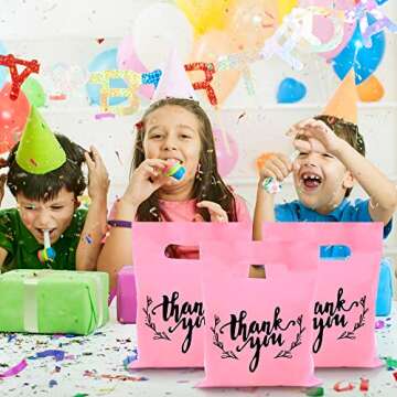 KEEPARTY 100 PCS Small Thank You Merchandise Bags Plastic Goodie Bags Party Favor Bags for Birthday Party Baby Shower Wedding Merchandise Gifts Trade Shows (Pink)