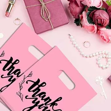 KEEPARTY 100 PCS Small Thank You Merchandise Bags Plastic Goodie Bags Party Favor Bags for Birthday Party Baby Shower Wedding Merchandise Gifts Trade Shows (Pink)