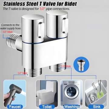 Handheld Bidet Sprayer for Toilet,1-In-2-Out Dual Control Valve,Mini Toilet Faucet Sprayer Kit Butt Washer,Hand Shower Bidet Attachment for Washing Machine and Toilet (Silver)