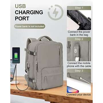 winspansy Large Travel Backpack for Women Men Carry on Backpacks Waterproof Flight Approved Personal Item Bags Luggage Backpacks Fit for 17 Inch Laptop Business Work,Mochila de Viaje