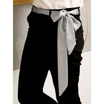 Geyoga 3 Pcs Scarf Skinny for Women Satin Scarf Belts Sash Necktie Neck Choker Solid Color Narrow(Black, White, Grey)