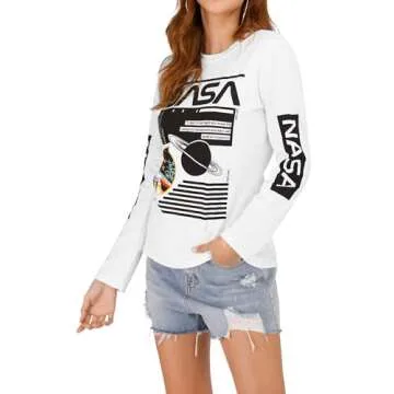 Ezcosplay Crew Neck Long Sleeve NASA T-Shirt Letter Printed Shirt Graphic Tee Tops for Women