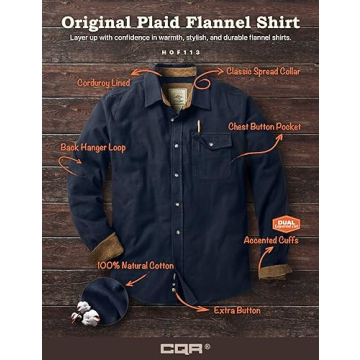CQR Men's All Cotton Flannel Shirt - Warm & Stylish Flannel