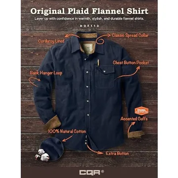 CQR Men's All Cotton Flannel Shirt - Warm & Stylish Flannel