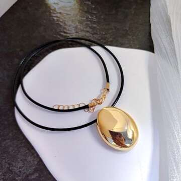 BLACKNANA Stylish Metal Oval Shaped Neckchain Geometric Pendant Necklace Adjustable PU Leather Cord Clavicle Chain Elegant Jewelry