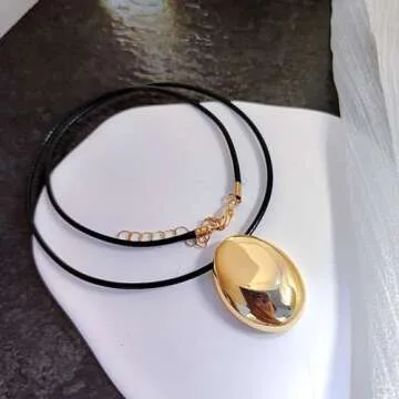 BLACKNANA Stylish Metal Oval Shaped Neckchain Geometric Pendant Necklace Adjustable PU Leather Cord Clavicle Chain Elegant Jewelry