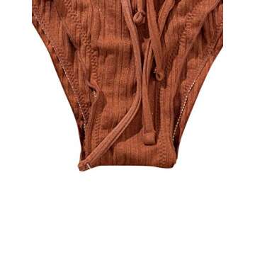 SOLY HUX Women's Frill Trim Triangle Top and Tie Side Bikini Set Two Piece Swimsuits Pure Brown S