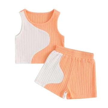 Kupretty Baby Girl Summer Toddler Outfit Color Block Knit Vest Tank Tops & Shorts Cute Clothing Sets...
