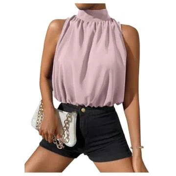 SOLY HUX Womens Halter Tops Sleeveless High Neck Summer Crop Tops Dressy Casual Blouses Solid Pink S