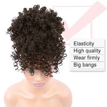 ENTRANCED STYLES Drawstring Ponytail with Bangs Afro Puff Extensions for Women Short Curly Clip in W...