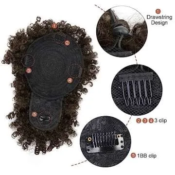 ENTRANCED STYLES Drawstring Ponytail with Bangs Afro Puff Extensions for Women Short Curly Clip in Wrap Updo Hairpiece(2B)