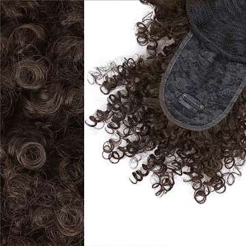 ENTRANCED STYLES Drawstring Ponytail with Bangs Afro Puff Extensions for Women Short Curly Clip in Wrap Updo Hairpiece(2B)