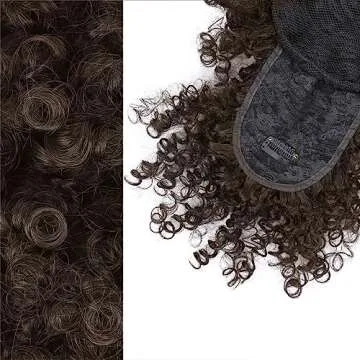 ENTRANCED STYLES Drawstring Ponytail with Bangs Afro Puff Extensions for Women Short Curly Clip in Wrap Updo Hairpiece(2B)