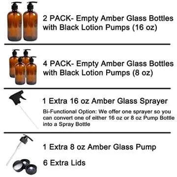 Youngever 6 Pack Amber Glass Pump Bottles for Eco Living