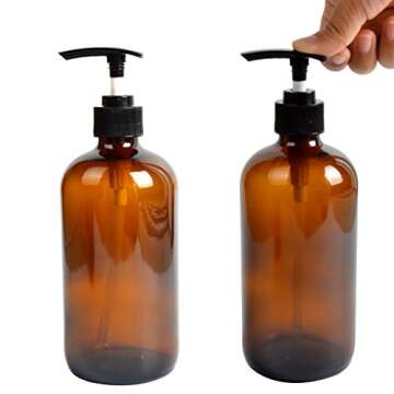 Youngever 6 Pack Empty Glass Pump Bottles, 2 Pack 16 Ounce and 4 Pack 8 Ounce Pump Bottles, Soap Dispenser, Refillable Containers (Amber)