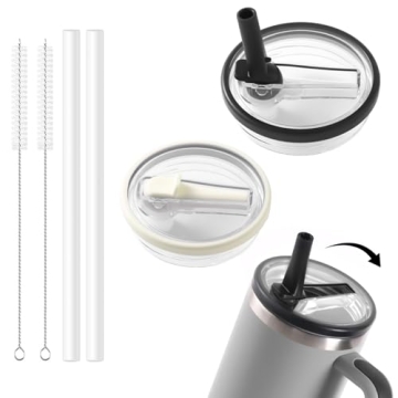 40 oz Tumbler Flip Straw Lid Set - Compatible Replacement for Stanley Cup (2 Pack) - Leak-Proof & Sp...