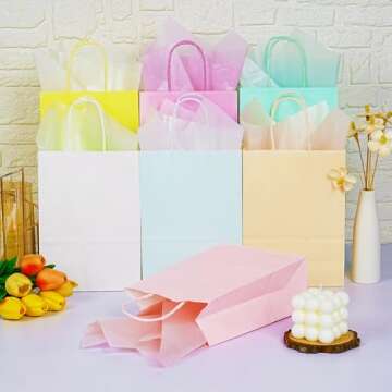 MAMUNU 28 PCS Party Favor Gift Bags with Handles, Pastel Paper Gift Bags Bulk, Assorted 7 Colors Rai...