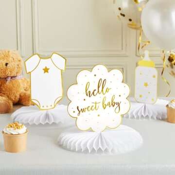 Sparkle and Bash Hello Sweet Baby Table Centerpieces, Honeycomb Gender Neutral Baby Shower Decoratio...