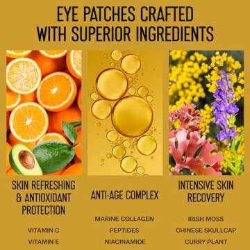 24K Gold Eye Mask - 25 Pairs - Eye Patches for Puffy Eyes, Dark Circles, Wrinkles, Fine Lines - Collagen Under Eye Mask - Anti-Aging and Moisturizing Support - with Hyaluronic Acid - All Skin Types