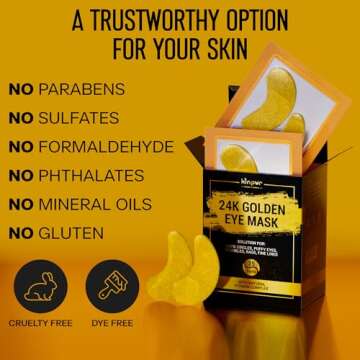 24K Gold Eye Mask - 25 Pairs - Eye Patches for Puffy Eyes, Dark Circles, Wrinkles, Fine Lines - Collagen Under Eye Mask - Anti-Aging and Moisturizing Support - with Hyaluronic Acid - All Skin Types