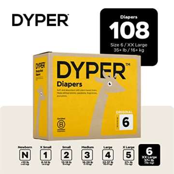 DYPER Viscose from Bamboo Baby Diapers Size 6 + 1 Pack Wet Wipes | Honest Ingredients | Made with Pl...