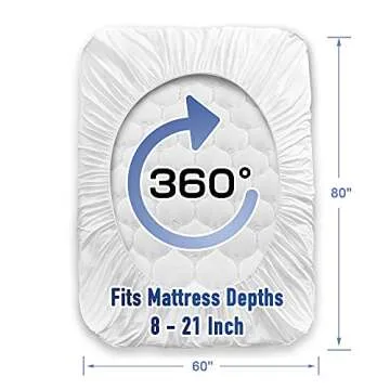 MATBEBY Bedding Quilted Fitted Queen Mattress Pad Cooling Breathable Fluffy Soft Mattress Pad Stretches up to 21 Inch Deep, Queen Size, White, Mattress Topper Mattress Protector