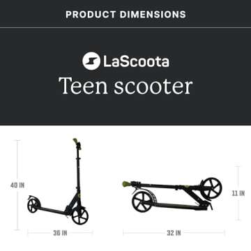 LaScoota Kick Scooter for Kids Ages 12+, Teens & Adults, Large 7.9" Sturdy Urethane Wheels. Adjustable Handlebar, Lightweight, Foldable, 220lbs Max Load (Neon Green)