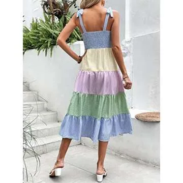 MakeMeChic Women's Summer Beach Boho Dress Casual Floral Spaghetti Strap Square Neck Long Maxi Sun D...