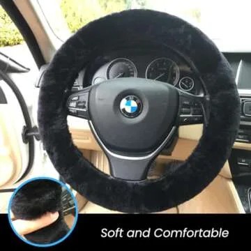 Andalus Brands Australian Sheepskin Steering Wheel Cover, Anti-Slip Universal 15 Inch Fuzzy Steering...