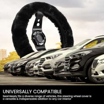 Andalus Brands Australian Sheepskin Steering Wheel Cover, Anti-Slip Universal 15 Inch Fuzzy Steering Wheel Cover Offers a Plush Velvet-Like Touch, Eco-Friendly Fluffy Steering Wheel Cover (Black)