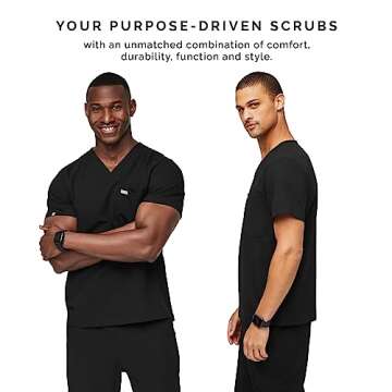 FIGS Leon Three-Pocket Scrub Top for Men - Black, S