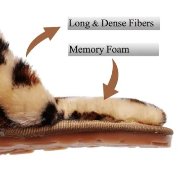 Crazy Lady Women's Fuzzy Fluffy House Slippers Cute Plush Memory Foam Shoes Cross Band Indoor Outdoor Open Toe Sandals(06/Coffee,Leopard 7-8)