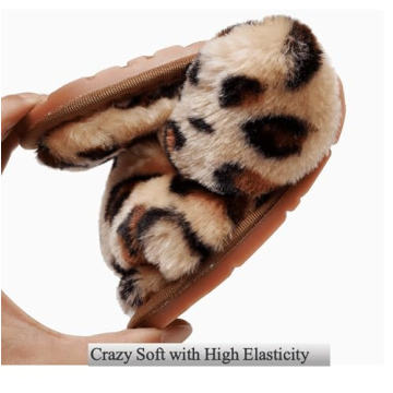 Crazy Lady Women's Fuzzy Fluffy House Slippers Cute Plush Memory Foam Shoes Cross Band Indoor Outdoor Open Toe Sandals(06/Coffee,Leopard 7-8)