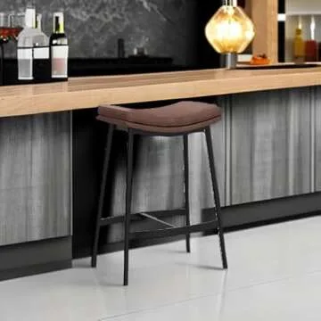 Nathan James 22202 Arlo Modern Backless Upholstered Kitchen Counter Bar Stool with Double-Layered Saddle Seat and Metal Base, Brown/Matte Black