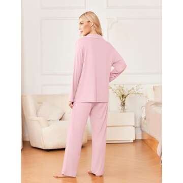 Ekouaer Womens Pajama Sets 2 Piece Long Sleeve Sleepwear Soft Button Down Pjs Lounge Set Pink S