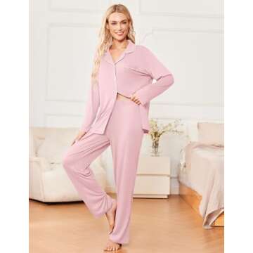 Ekouaer Womens Pajama Sets 2 Piece Long Sleeve Sleepwear Soft Button Down Pjs Lounge Set Pink S