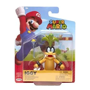 Super Mario Collectible Iggy Koopa 4" Poseable Articulated Action Figure with Wand Accessory, Perfect for Kids & Collectors Alike! for Ages 3+