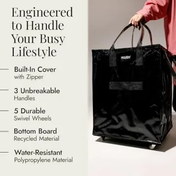 HULKEN Large Reusable Grocery Bag On Wheels for Easy Transport