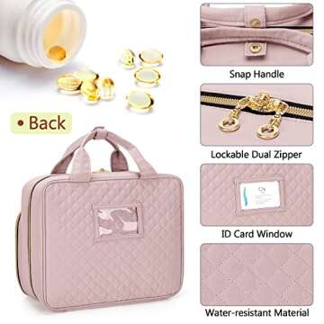 Damero Pill Bottle Organizer Bag, Travel Medicine Bag Organizer, Medicine Organizer and Storage for Pills, Vitamin, Fish Oil, Medical Supplements for Women and Men, Misty Rose